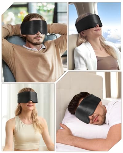 BeeVines Luxury Pure 100% 22 Momme Silk Sleep Mask, 3D Countoured Eye Mask - color: 02 Jet Black