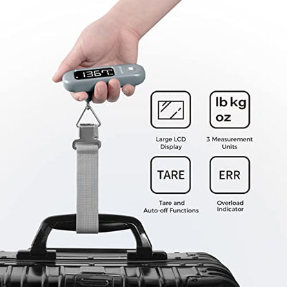 pack all Digital Luggage Scale for Travel, 110Lbs Capacity, 0.1Lb Precision - color: Rock Grey