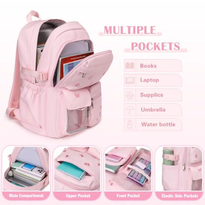 ACESAK 3PCS Embroidered Girls Backpack with Lunch Bag Set,Pink Batterfly - color: Pink Butterfly