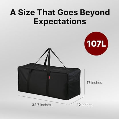 Plago Professional Quality Large Nylon Duffel Bag – Lightweight, Foldable, Water-Repellent Cargo Bag for Travel & Camping, Folding Bike, Tent, Mattress, Blankets, and Closet Storage - size: 107L (32.7"x17"x12.2")