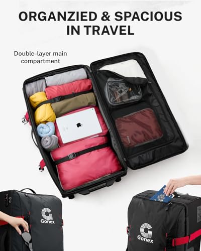 Gonex Rolling Duffle Bag with Wheels, Water-Repellent Nylon, 30 in, Black - color: Black & Red