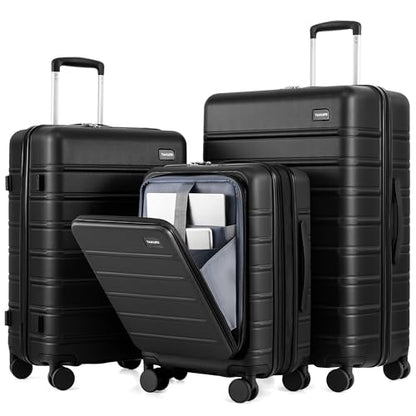 TAKUMI Suitcases with Wheels, Expandable Carry on Luggage, 3 Piece Set - color: Black, size: 20/24/28 Inch - 3-Piece Set
