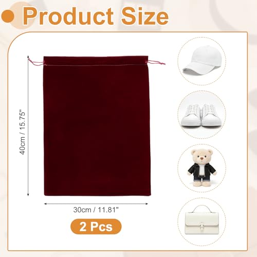 Cloth Shoe Bags for Travel Flannel Pouch with Drawstring Closure - color: Dark Red