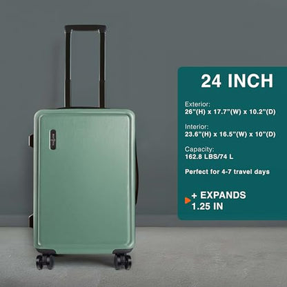 TRAVELARIM 24 Inch Checked Luggage with Spinner Wheels, Medium Suitcase - color: Sage Green, size: Medium 24-Inch Checked