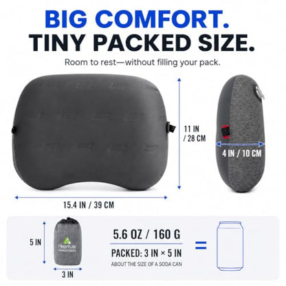 Hikenture Ultralight Inflatable Camping Pillow with Removable Cover, Grey - color: Gray