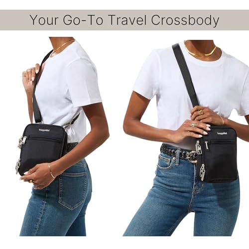 Baggallini Securtex® Anti-theft Mini Everything Crossbody Bag, 6.3"x8.25" Rfid, Locking Zippers & Cut-resistant Strap - color: Black/Neutral