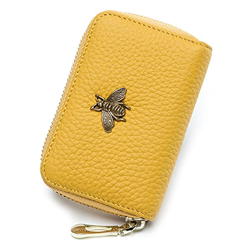 imeetu RFID Credit Card Holder, Small Card Wallet Women, Leather Card Case | Genuine Leather Women's Card & id Cases, Change Coin Purse with Zipper Keychain id Window, 20 Colors & 3 Styles, Daily, Gifts - color: Lite - Yellow, size: Lite
