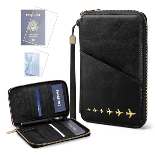 Family Passport Holder for 4 Travel RFID Blocking Passport Holder - color: Black