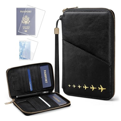 Family Passport Holder for 4 Travel RFID Blocking Passport Holder - color: Black
