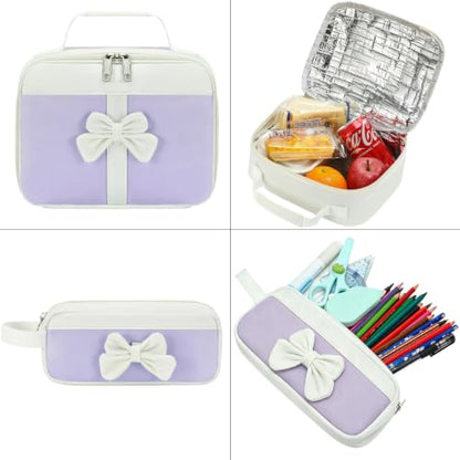 Hey Yoo Back to School Backpack for Girls Backpack with Lunch Box Kids Backpack for School Backpacks for Girls Teens Bookbag (Purple) - color: Purple