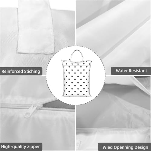"black and white heart polka dot 2-Pack Travel Laundry Bags for Dirty Clothes- Large Waterproof Laundry Tote, Wet & Dry Use, Reusable Foldable Carry Handles for Vacation, Gym & Dorm" - color: Black And White Heart Polka Dot