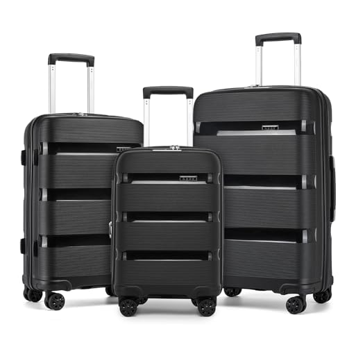 Kono 3 Piece Luggage Set, 20/24/28 Inch Suitcases with TSA Lock, Black - color: Black, size: 3-Piece Set (20/24/28)