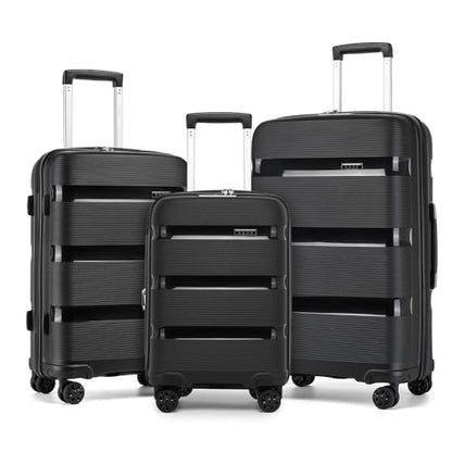 Kono 3 Piece Luggage Set, 20/24/28 Inch Suitcases with TSA Lock, Black - color: Black, size: 3-Piece Set (20/24/28)