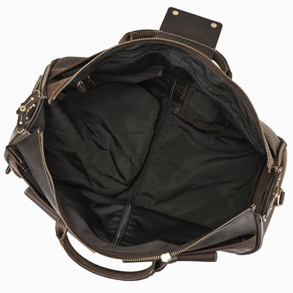 Leather Garment Bag for Men, Convertible Carry on Garment Duffel Bag for Travel Weekender Bag 2 in 1 Hanging Suitcase Suit Bag - color: Dark Brown