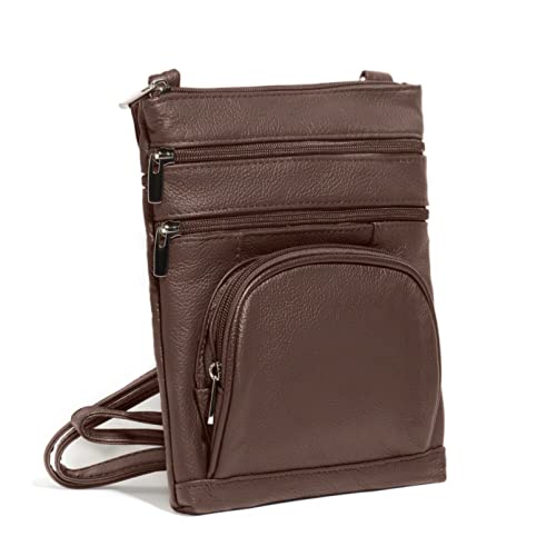 TOVOSO Crossbody Bag for Women, Genuine Leather Multi-Pocket Purse with Adjustable Strap, RFID Protection, Built-In Wallet - color: Brown, size: XX-Large