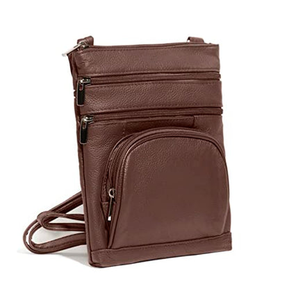 TOVOSO Crossbody Bag for Women, Genuine Leather Multi-Pocket Purse with Adjustable Strap, RFID Protection, Built-In Wallet - color: Brown, size: XX-Large