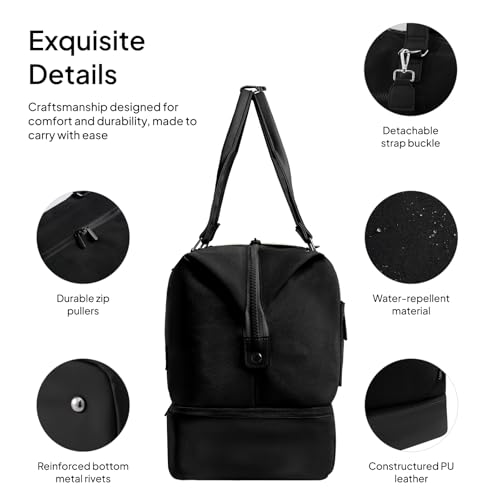 TOPEAST Travel Duffle Bag, Weekender Bags for Women with Shoe Compartment - color: Black