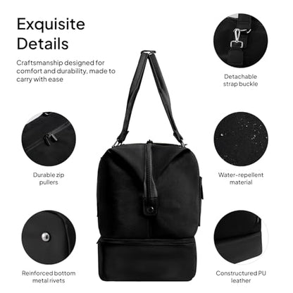 TOPEAST Travel Duffle Bag, Weekender Bags for Women with Shoe Compartment - color: Black