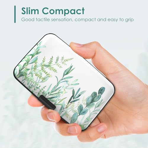 Credit Card Holder, RFID Blocking Aluminum Hard Case,Plant Leaves - color: Green Plant Leaves