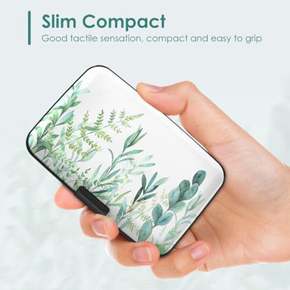 Credit Card Holder, RFID Blocking Aluminum Hard Case,Plant Leaves - color: Green Plant Leaves