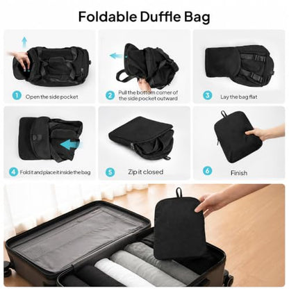 TOPEAST Foldable Duffle Bag for Travel, Large Travel Duffel Bags for Women - color: Black