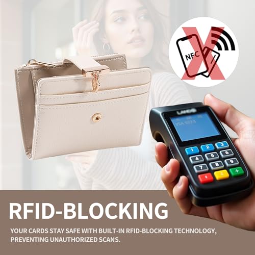 Pomelo Best Wallet Women Bifold Leather Wallets for Women Credit Card Holder with ID Window Zipper Coin Pocket Pudding White - color: Pudding White