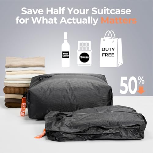 Relime Classic Series Vacuum Bags for Travel Luggage with Wireless Pump, Compression Bags for Carry On Suitcases and Backpack, Vacuum Seal Packing cube for Cloth Packing ((2PC + PUMP Gray & Green) - color: 2PC Gray & Green