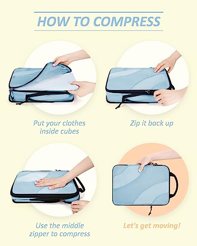 BAGSMART Compression Packing Cubes for Travel - color: Sky Blue, size: Set of 6