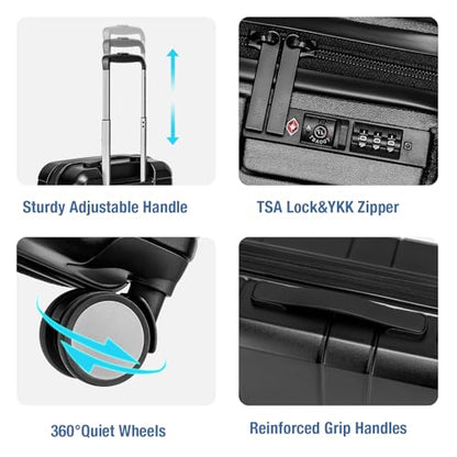 Carry On Luggage 22x14x9 Airline Approved,Hardshell Suitcase,20 Inch,Black - color: Black