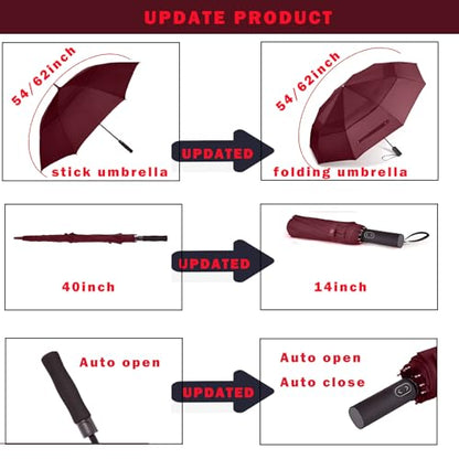 MRTLLOA Compact Golf Umbrella, 10 Ribs Vented Windproof Travel - color: Burgundy, size: 54 Inch