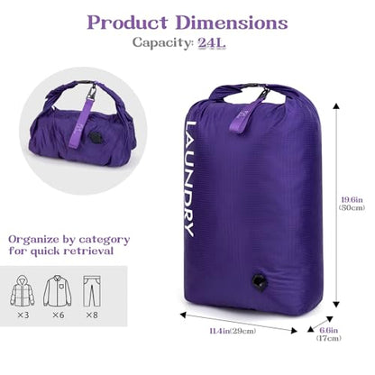 Travel Laundry Bag, Vacuum Compression Dirty Clothes Travel Bag - color: Purple, size: Medium