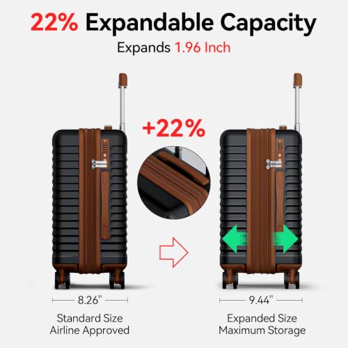 Carry On Luggage, Expandable Suitcase, PC, Black and Brown, 20 in - color: Black+Brown, size: 20in