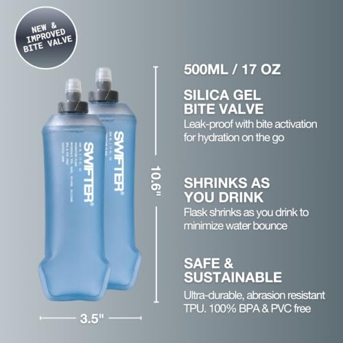 SWIFTER 2x Soft Flask 500ml | Running, Hiking, Cycling Hydration Flask | Collapsible, Leakproof, Reusable | Matt Finish, Sky Blue - size: 500 ml (Pack of 2)