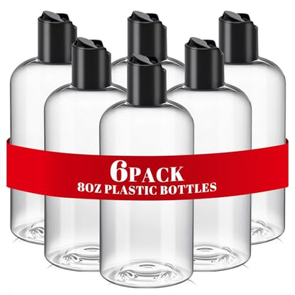 6Pcs 8 oz Clear Plastic Travel Bottles with Black Disc Top Caps for Travel - color: Clear, size: 6 Packs