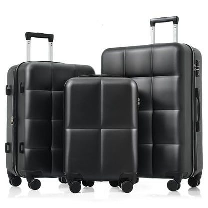 Hardshell Luggage Sets, Lightweight Stripes Suitcases with Spinner Wheels, Black Black - color: Black Black, size: 20/24/28 Inch