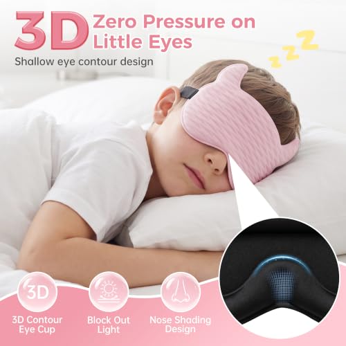 Kids Sleep Mask, Contoured 3D Sleep Mask for Kids, Girls Boys Ages 5-15 - color: Pink