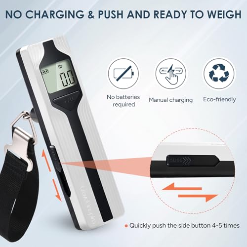 Battery-Free Luggage Scale – No Batteries Needed, Portable Digital Hanging Suitcase Weight Scale for Air Travel & Checked Bags, 110lb/50kg, LCD Display, Compact Travel Accessory - color: White-Large Handle