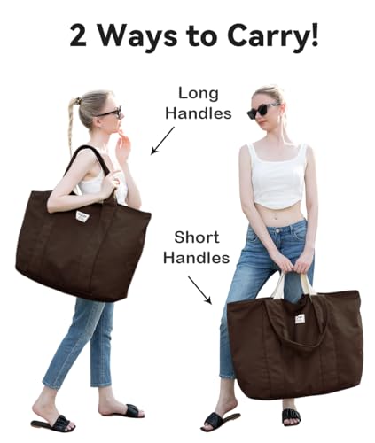 Bagelite 22'' 50L 100% Cotton Oversized Travel Tote Bag for Women - Tear-Resistant, Overnight/Weekend/Beach Bag - color: Coffee（22'' Xl）