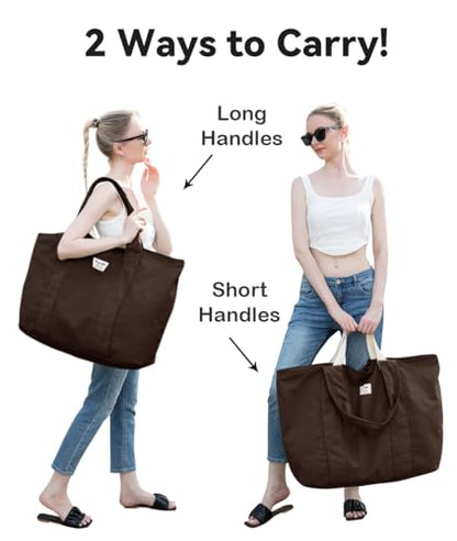 Bagelite 22'' 50L 100% Cotton Oversized Travel Tote Bag for Women - Tear-Resistant, Overnight/Weekend/Beach Bag - color: Coffee（22'' Xl）