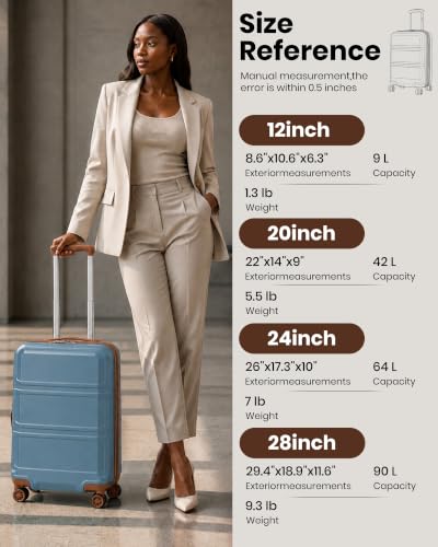 Kono 28 Inch Luggage Expandable Suitcase with Spinner Wheels TSA Lock - color: Apricot Blue, size: 28-inch Large-checked