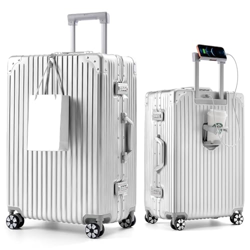 28-Inch Aluminum Frame Hardside Checked Luggage, Metallic Silver - color: Silver, size: 28 Inch Checked