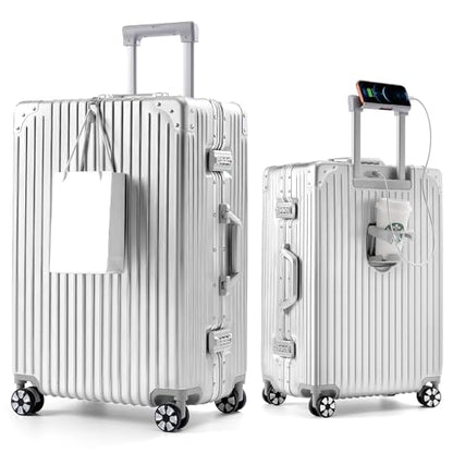 28-Inch Aluminum Frame Hardside Checked Luggage, Metallic Silver - color: Silver, size: 28 Inch Checked
