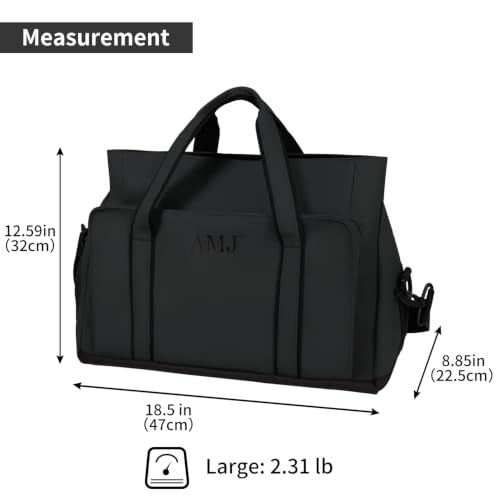 AMJ Travel Duffel Bag for Women Men, PU Leather Gym Bag with Detachable Shoulder Strap, Large Carry On Weekender Overnight Bag Tote - Black - color: Black