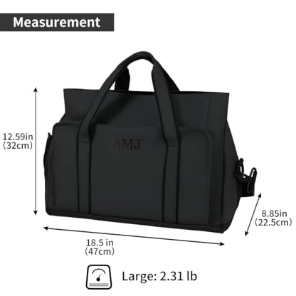 AMJ Travel Duffel Bag for Women Men, PU Leather Gym Bag with Detachable Shoulder Strap, Large Carry On Weekender Overnight Bag Tote - Black - color: Black