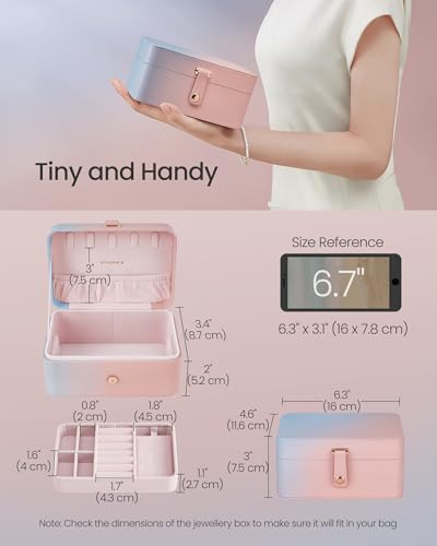 SONGMICS Travel Jewelry Organizer, 2-Layer Portable Jewelry Box Case - color: Pink‑blue Ombre
