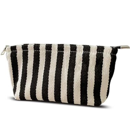 HAPPYHEIDI Aesthetic Makeup Bag Travel Cosmetic Pouch, Striped, Medium - color: Black White Striped, size: Medium