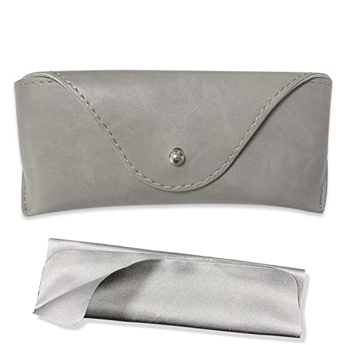 LogHog Portable Leather Glasses Case,Flexible Sunglasses Pouch Slim Case for Women Men Horizontal Eyeglass Case - color: Gray