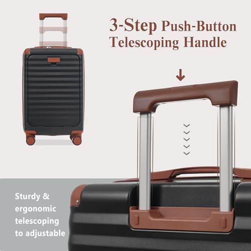 Merax 5 Piece Luggage Set,Front Opening Hardside Suitcase Set,Black - color: Black and Brown, size: 5 Piece(20/24/28/DB/TB)