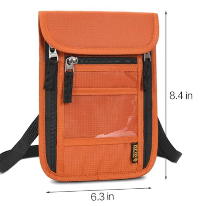 Neck Wallet Lightweight RFID Blocking Waterproof Travel Pouch Passport Wallets for Women Men - color: B-Orange
