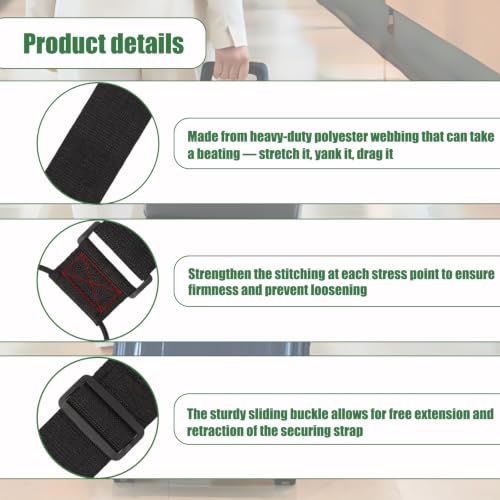 Luggage Connector Straps for Suitcases Adjustable Luggage Straps Black 2pc